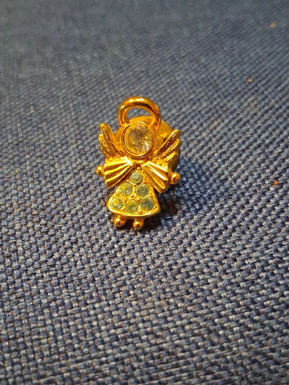 Vintage Gold Angel Brooch with Clear and Pale Blue Stones